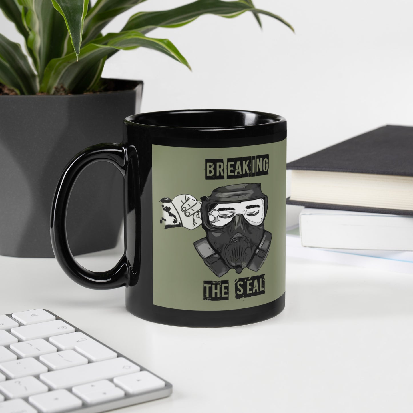 Breaking the Seal Black Glossy Mug