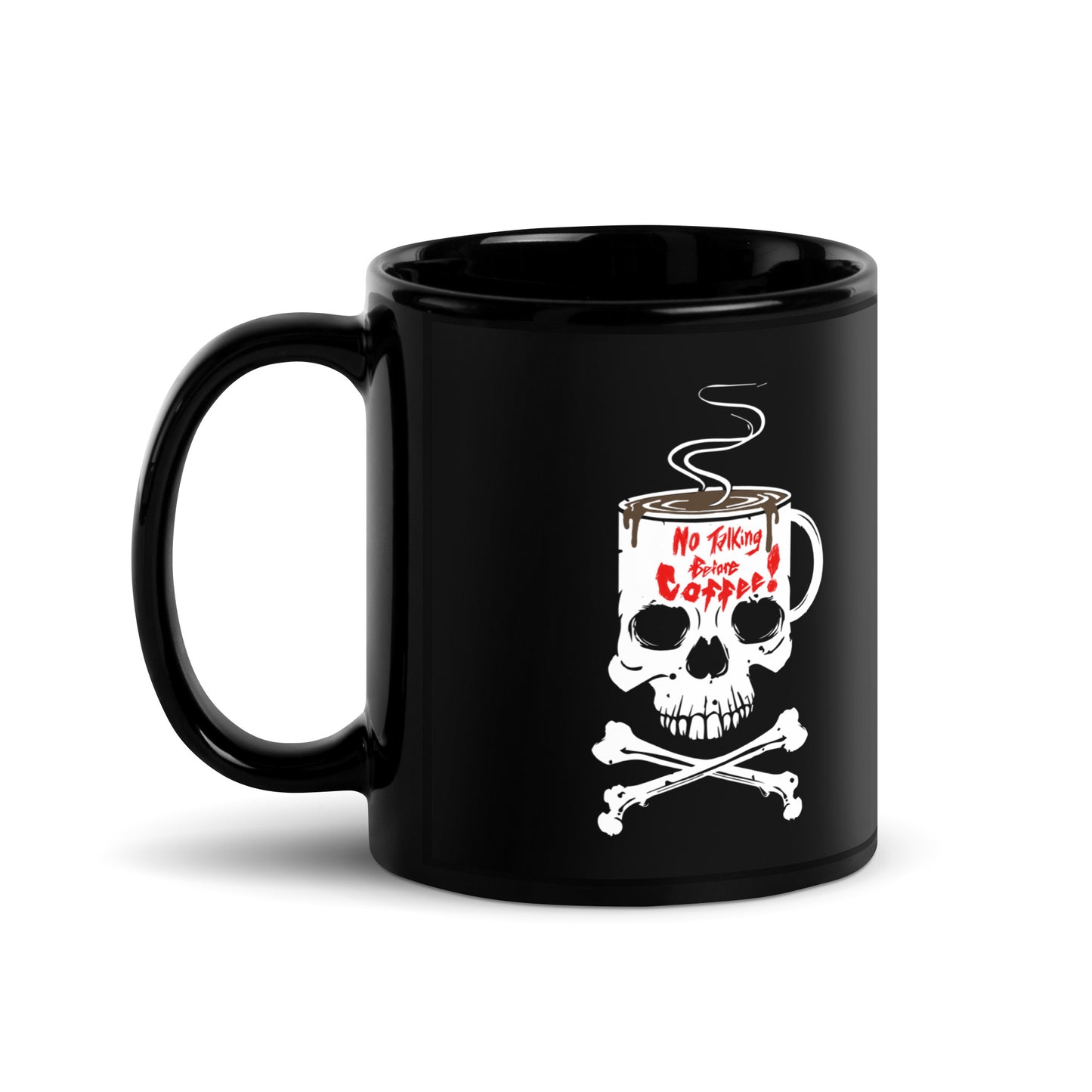 No talking before coffee Black Glossy Mug