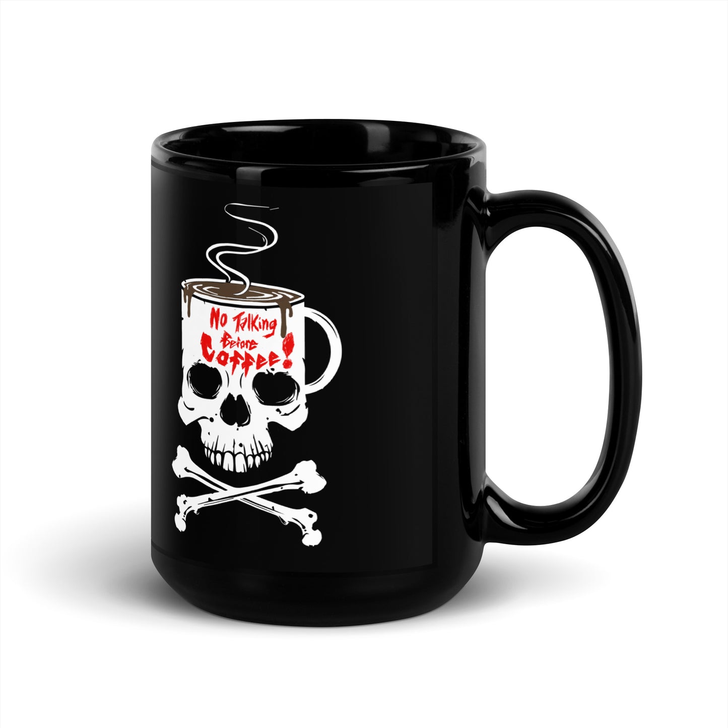 No talking before coffee Black Glossy Mug