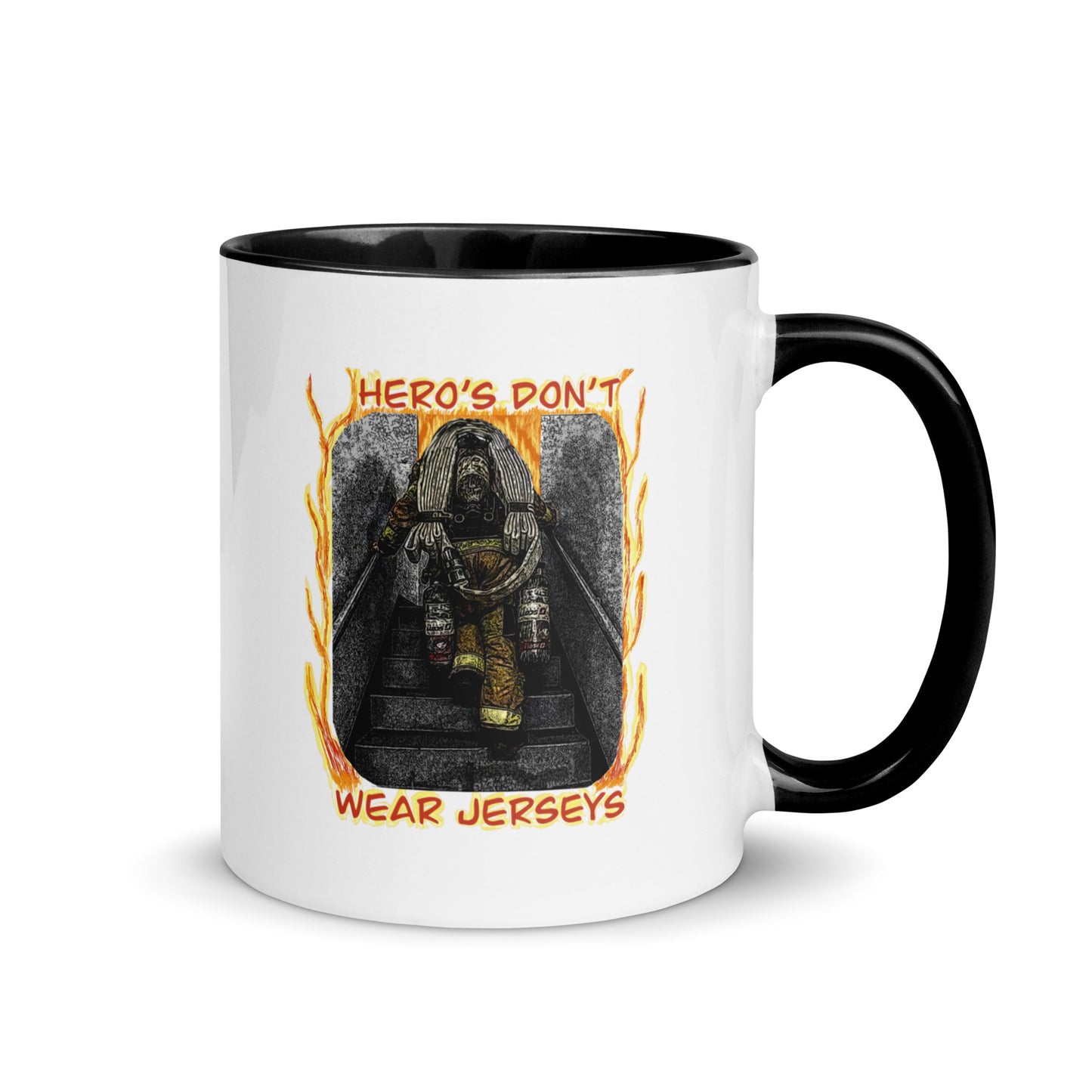 Firemen - Hero’s Don’t Wear Jerseys Mug with Color Inside