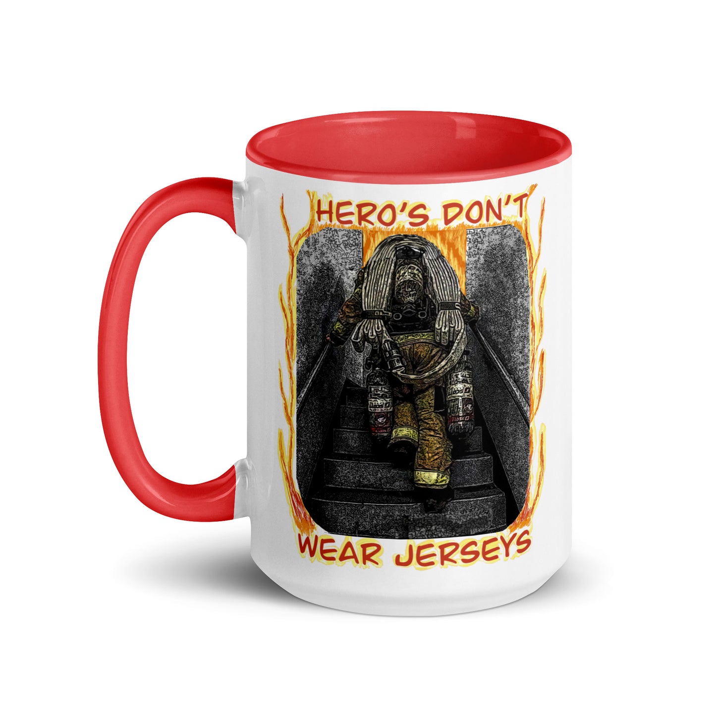 Firemen - Hero’s Don’t Wear Jerseys Mug with Color Inside